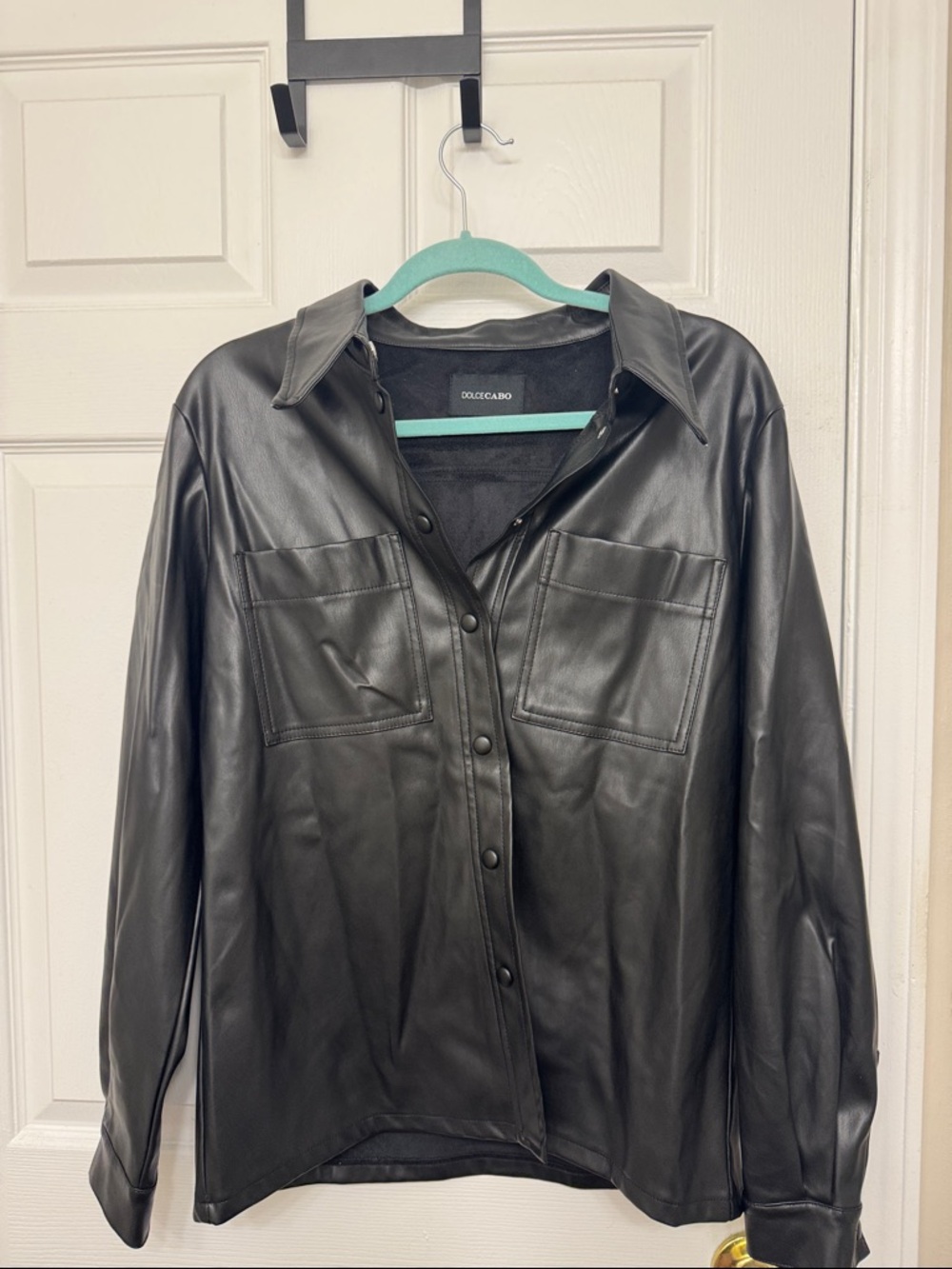 Dolce Cabo Black Faux Leather Snap-Front Shirt Jacket